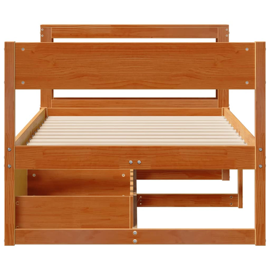 Bedframe zonder matras massief grenenhout wasbruin 100x200 cm