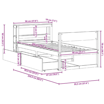 Bedframe zonder matras massief grenenhout 90x200 cm