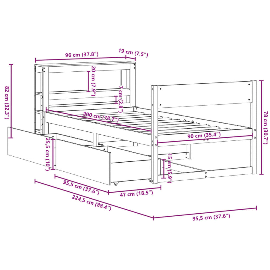Bedframe zonder matras massief grenenhout 90x200 cm