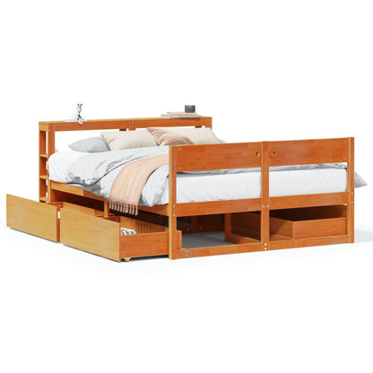 Bedframe zonder matras massief grenenhout wasbruin 135x190 cm