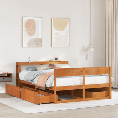 Bedframe zonder matras massief grenenhout wasbruin 135x190 cm