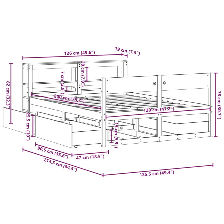 Bedframe zonder matras massief grenenhout wasbruin 120x190 cm