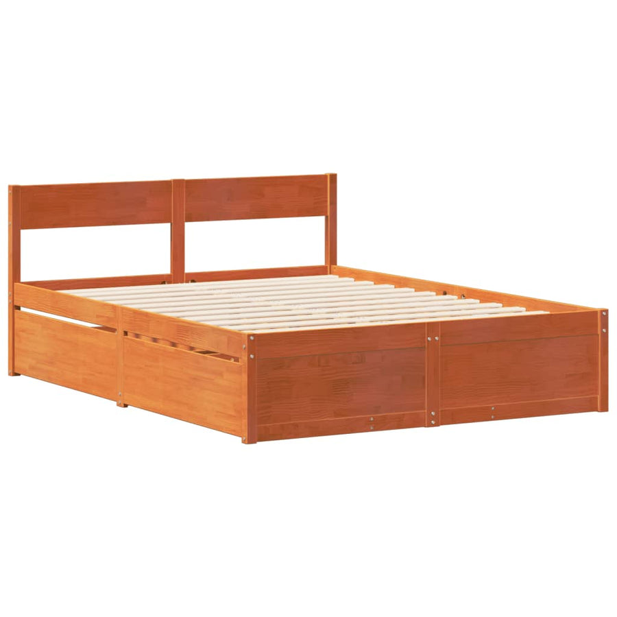 Bedframe zonder matras massief grenenhout wasbruin 120x190 cm