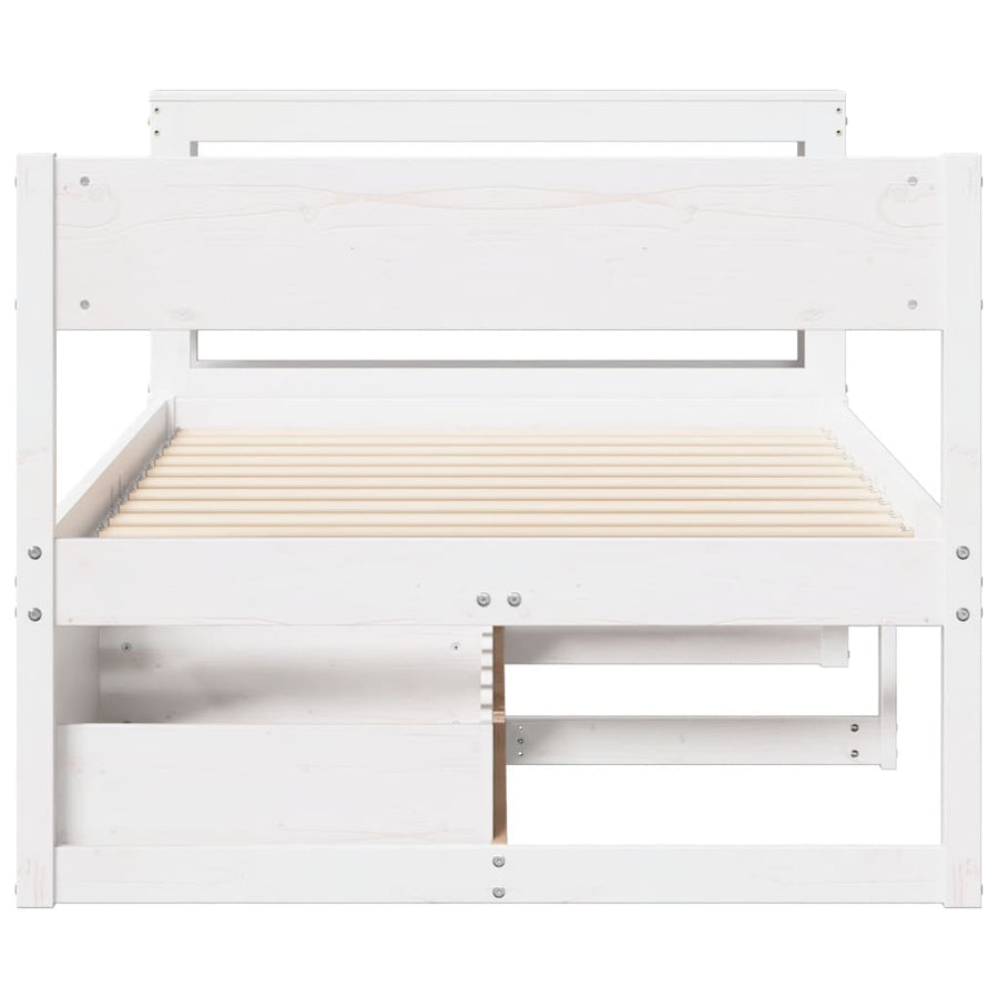 Bedframe zonder matras massief grenenhout wit 75x190 cm