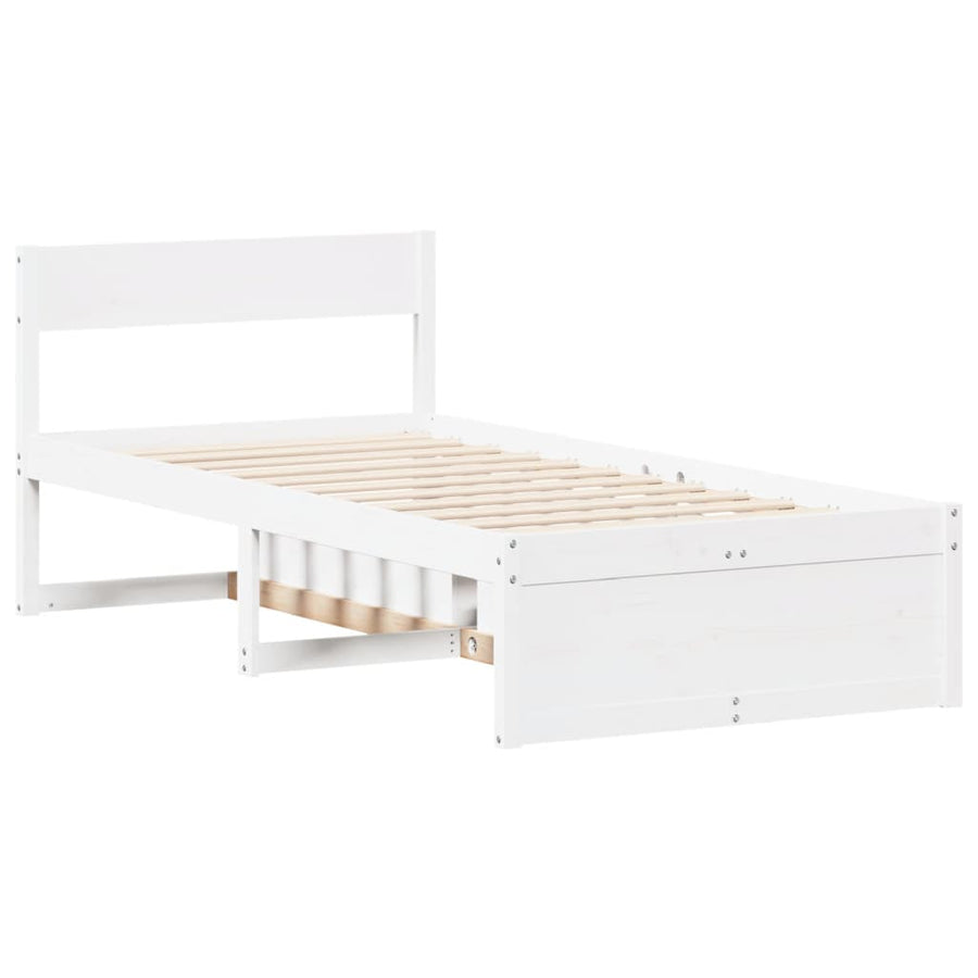 Bedframe zonder matras massief grenenhout wit 75x190 cm