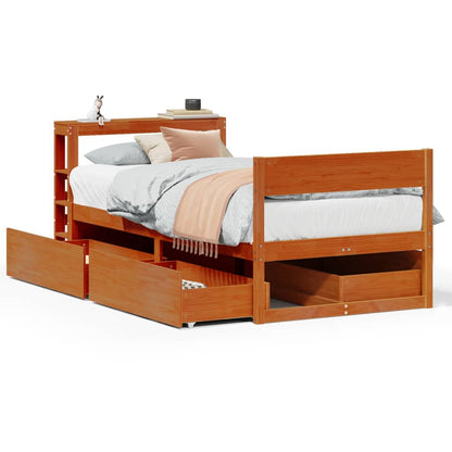 Bedframe zonder matras massief grenenhout wasbruin 75x190 cm