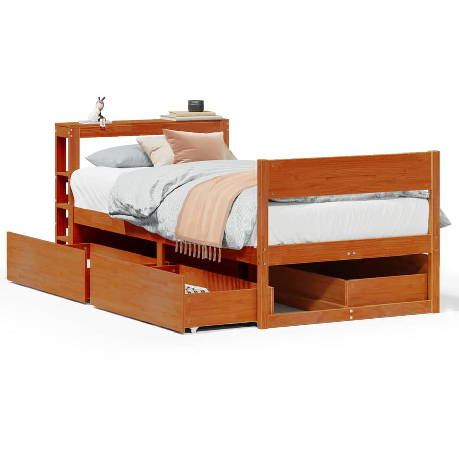 Bedframe zonder matras massief grenenhout wasbruin 75x190 cm