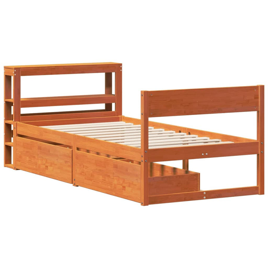 Bedframe zonder matras massief grenenhout wasbruin 75x190 cm