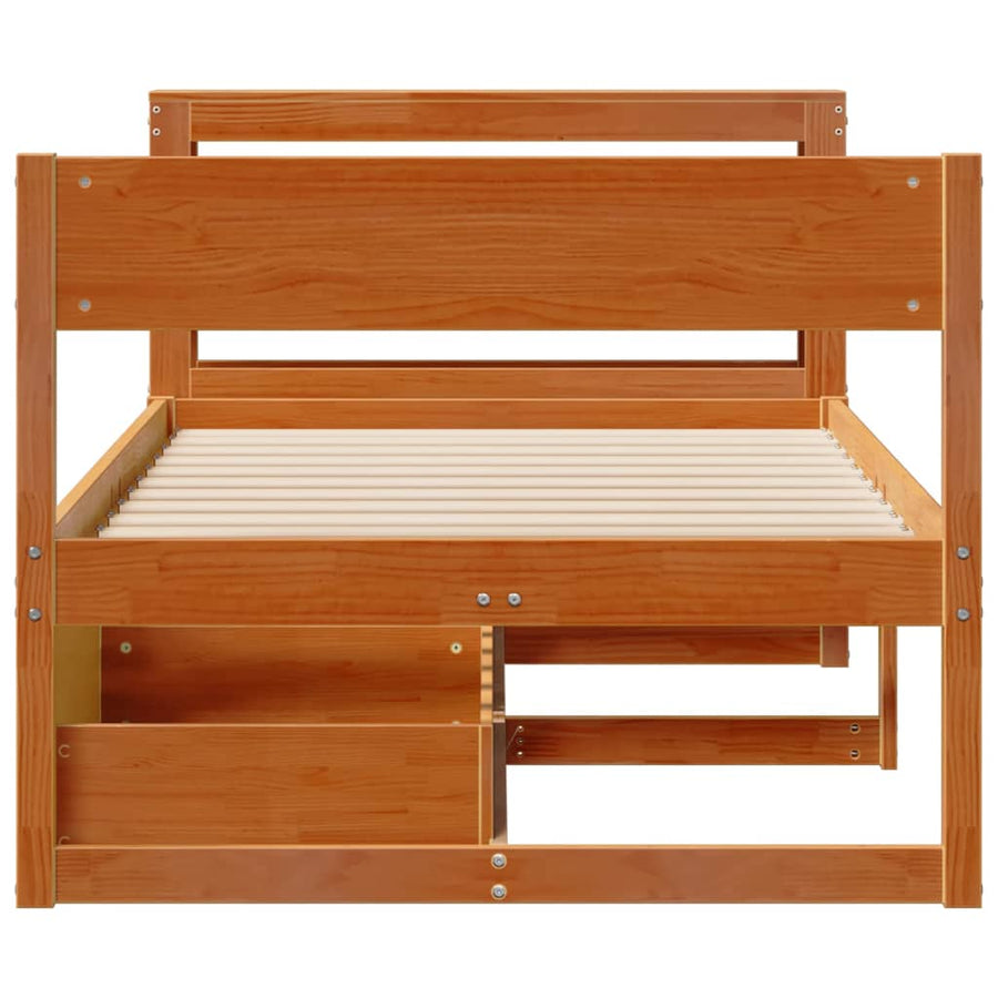 Bedframe zonder matras massief grenenhout wasbruin 75x190 cm