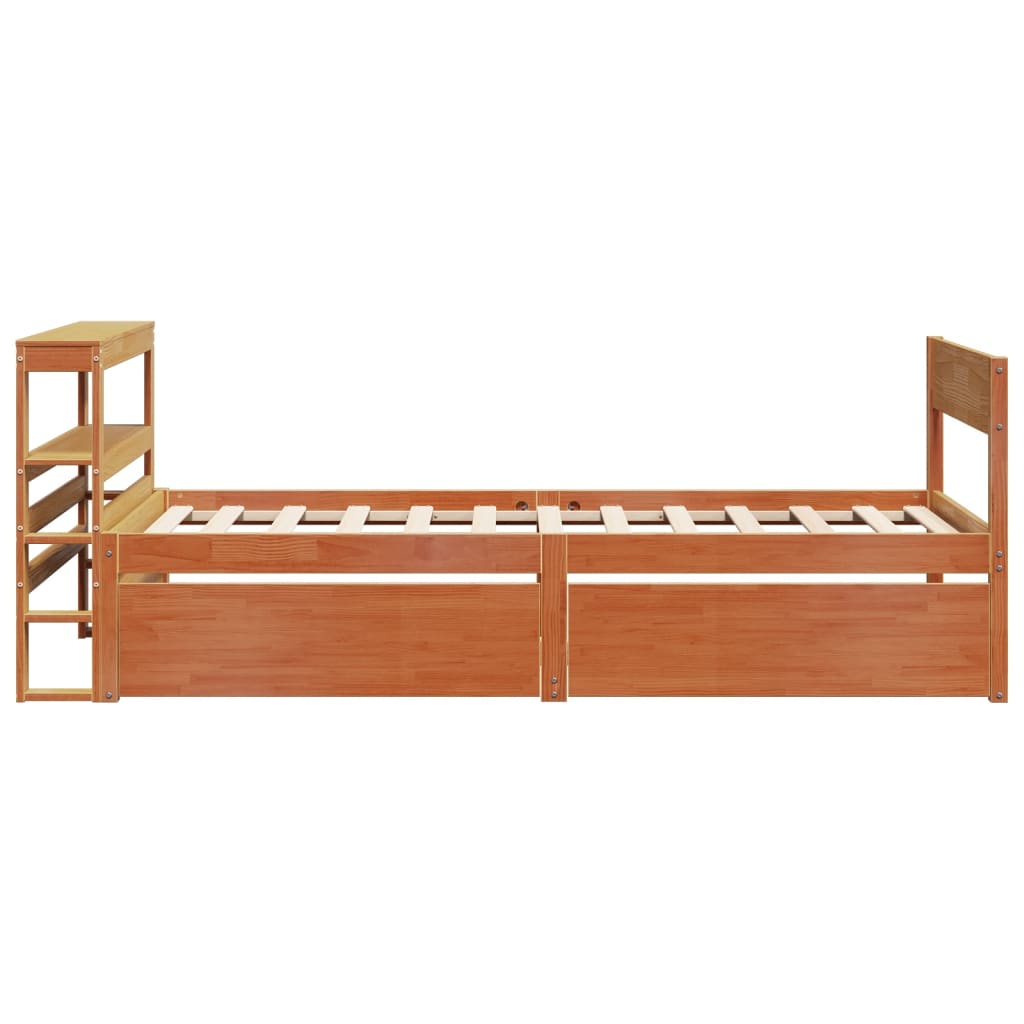 Bedframe zonder matras massief grenenhout wasbruin 75x190 cm
