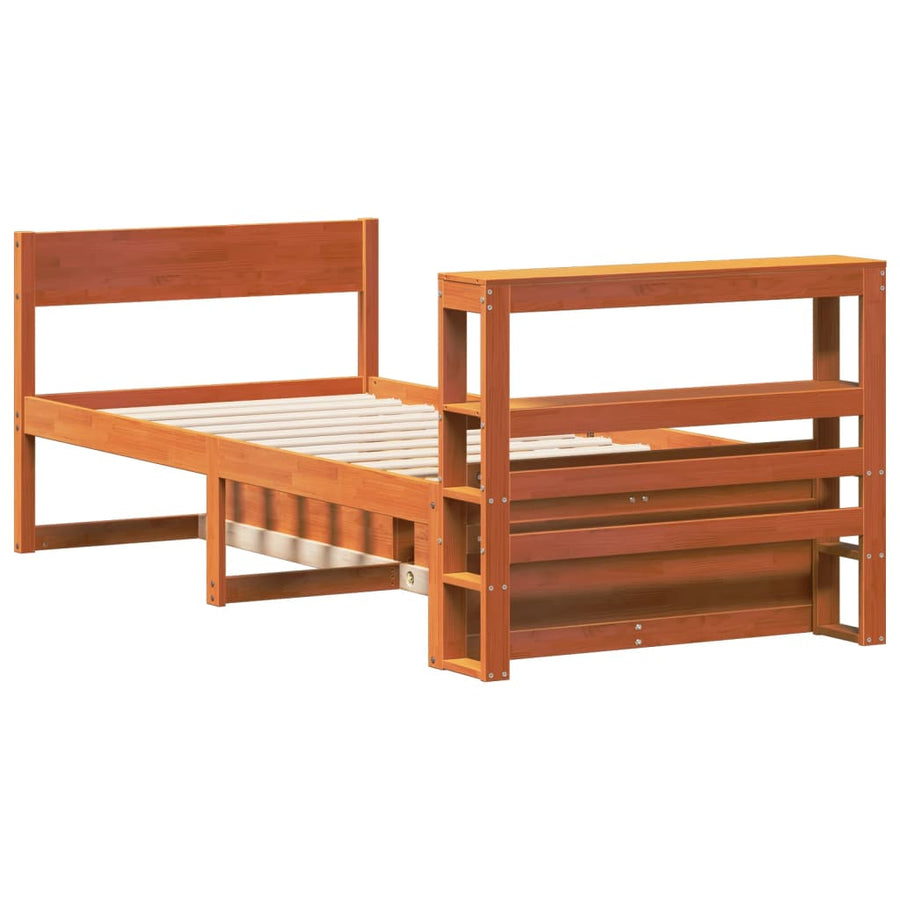 Bedframe zonder matras massief grenenhout wasbruin 75x190 cm