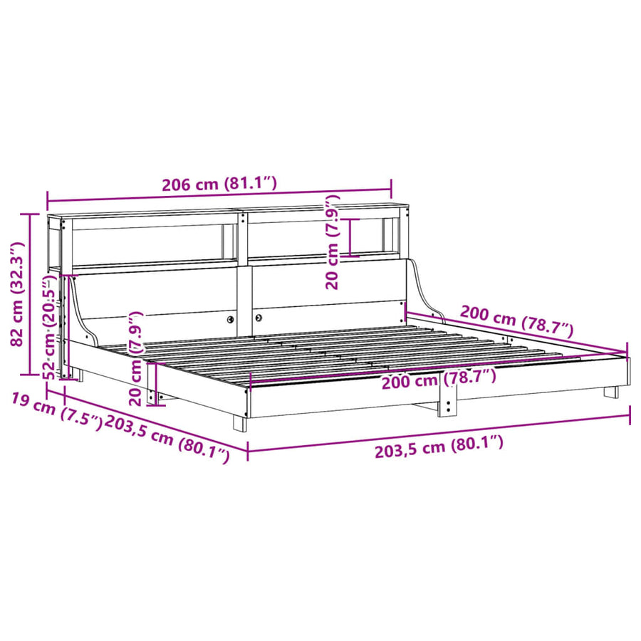 Bedframe zonder matras massief grenenhout wasbruin 200x200 cm