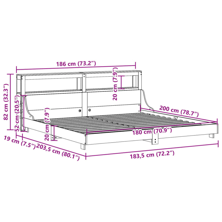 Bedframe zonder matras massief grenenhout wasbruin 180x200 cm