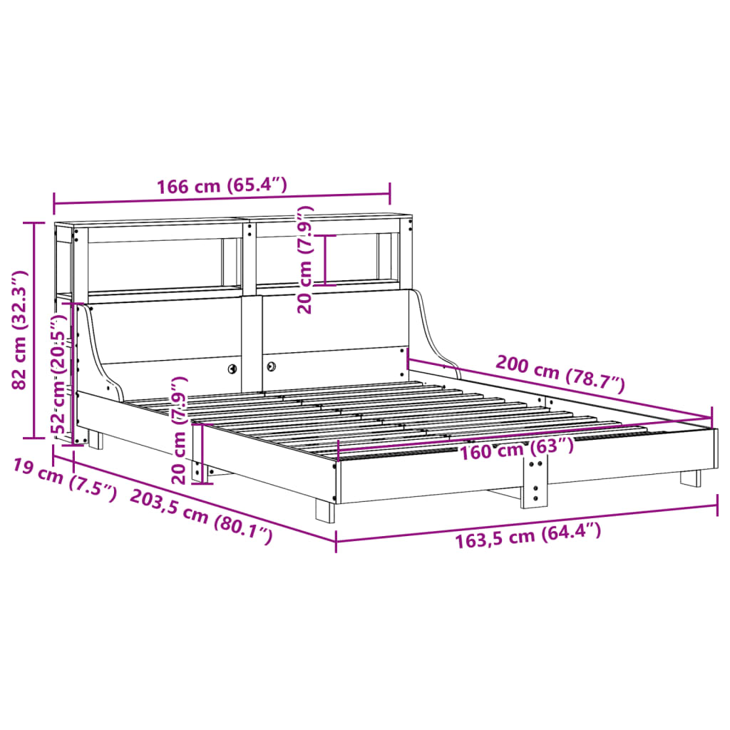 Bedframe zonder matras massief grenenhout 160x200 cm