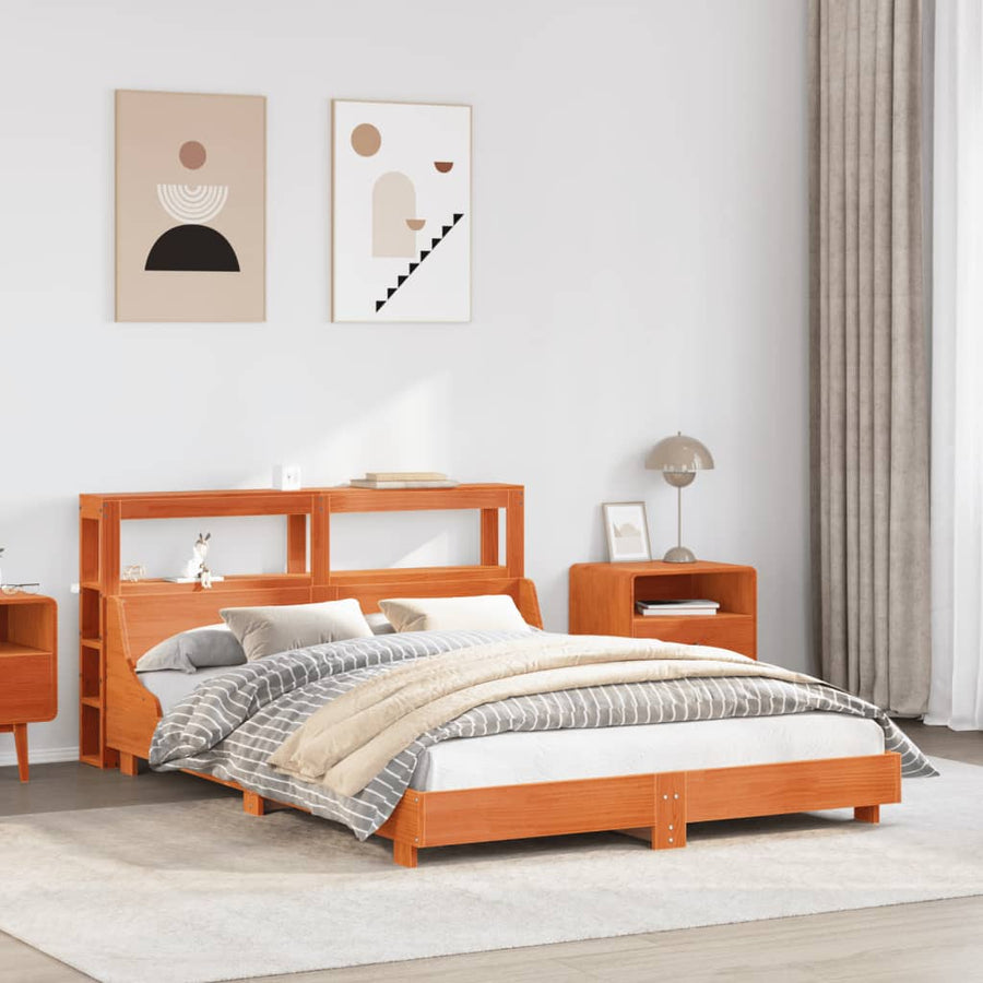 Bedframe zonder matras massief grenenhout wasbruin 120x200 cm