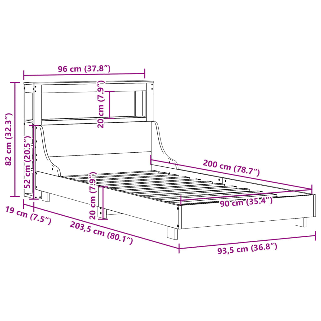 Bedframe Zonder Matras Massief Grenenhout 90 x 200 cm Wit