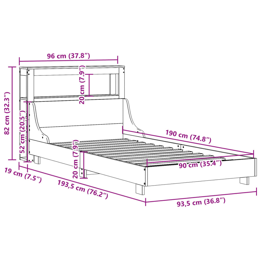 Bedframe zonder matras massief grenenhout 90x190 cm