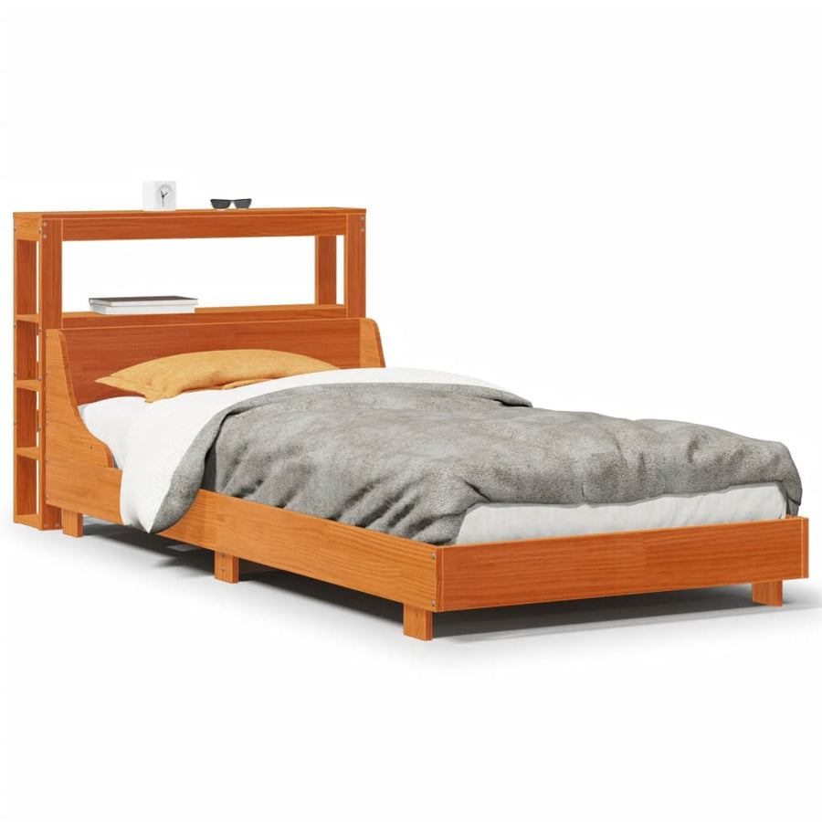 Bedframe zonder matras massief grenenhout wasbruin 75x190 cm