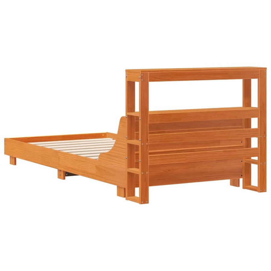 Bedframe zonder matras massief grenenhout wasbruin 75x190 cm