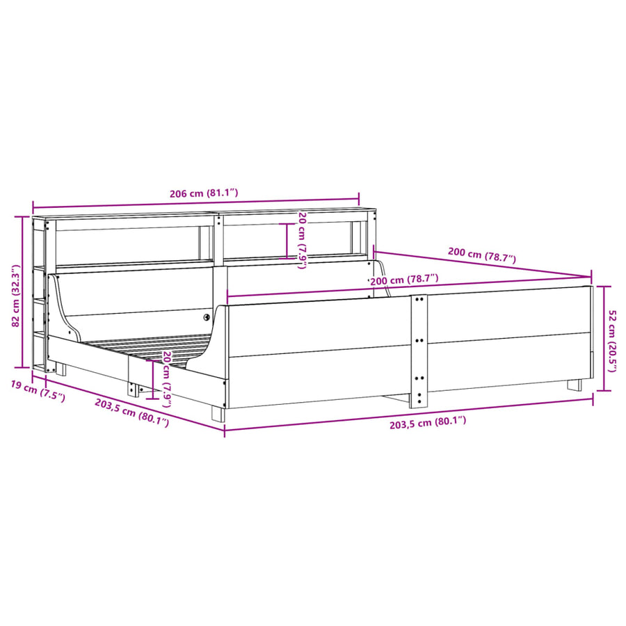 Bedframe zonder matras massief grenenhout wit 200x200 cm
