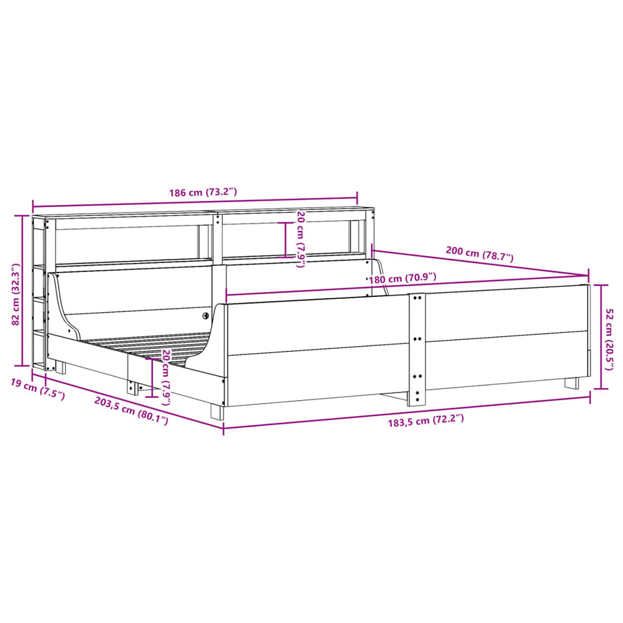 Bedframe zonder matras massief grenenhout 180x200 cm