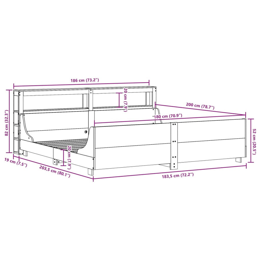 Bedframe zonder matras massief grenenhout wasbruin 180x200 cm