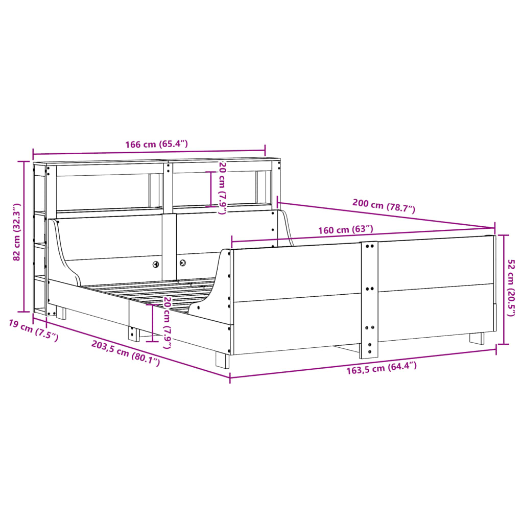 Bedframe zonder matras massief grenenhout 160x200 cm