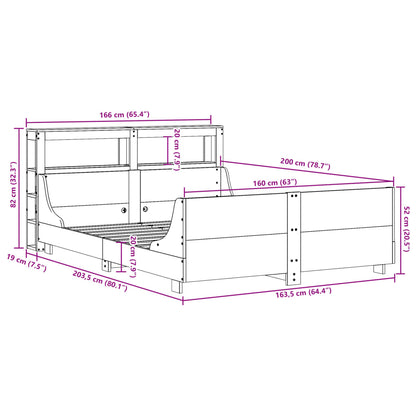 Bedframe zonder matras massief grenenhout wasbruin 160x200 cm