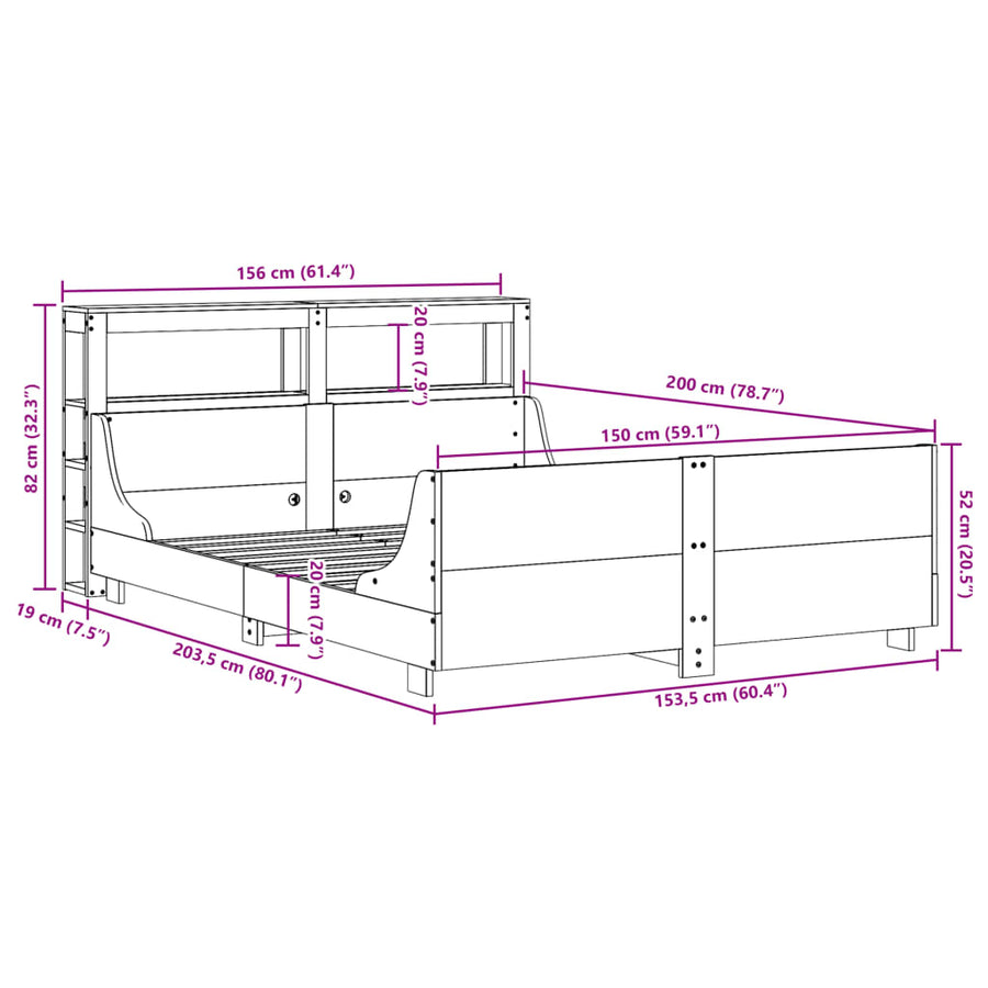 Bedframe zonder matras massief grenenhout wit 150x200 cm