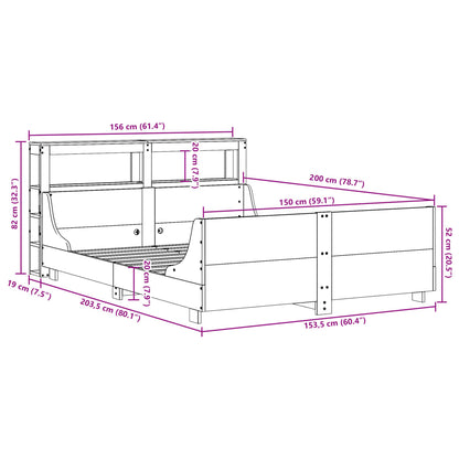 Bedframe zonder matras massief grenenhout wasbruin 150x200 cm