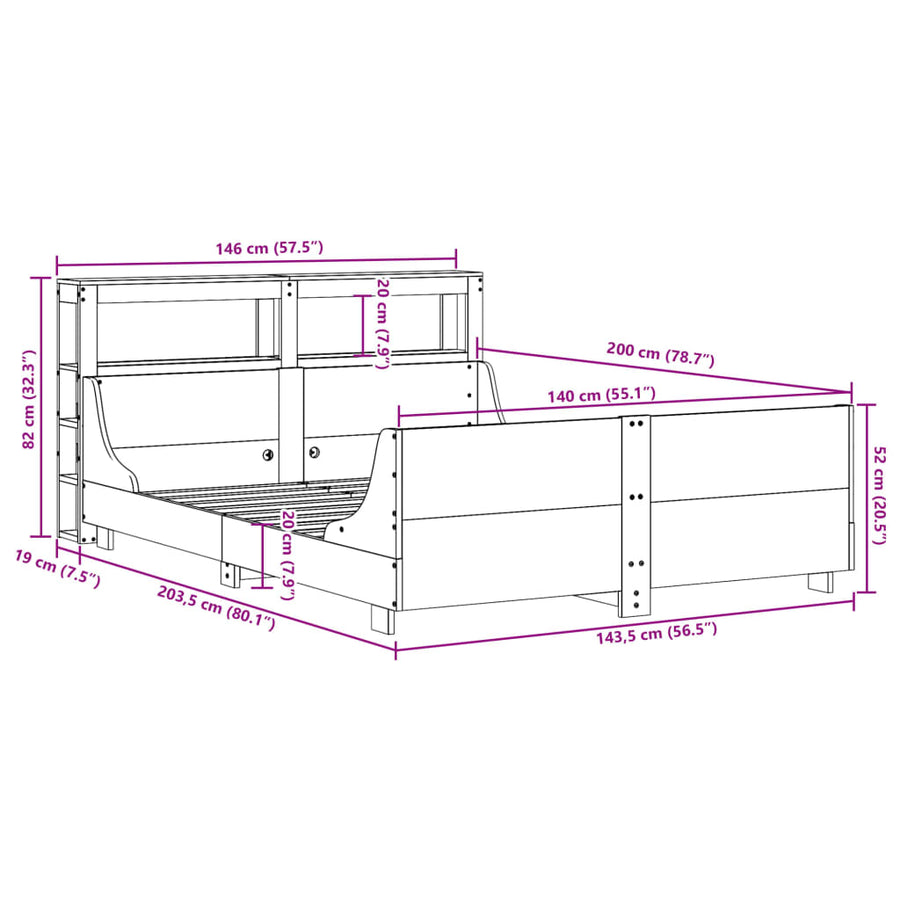 Bedframe zonder matras massief grenenhout 140x200 cm
