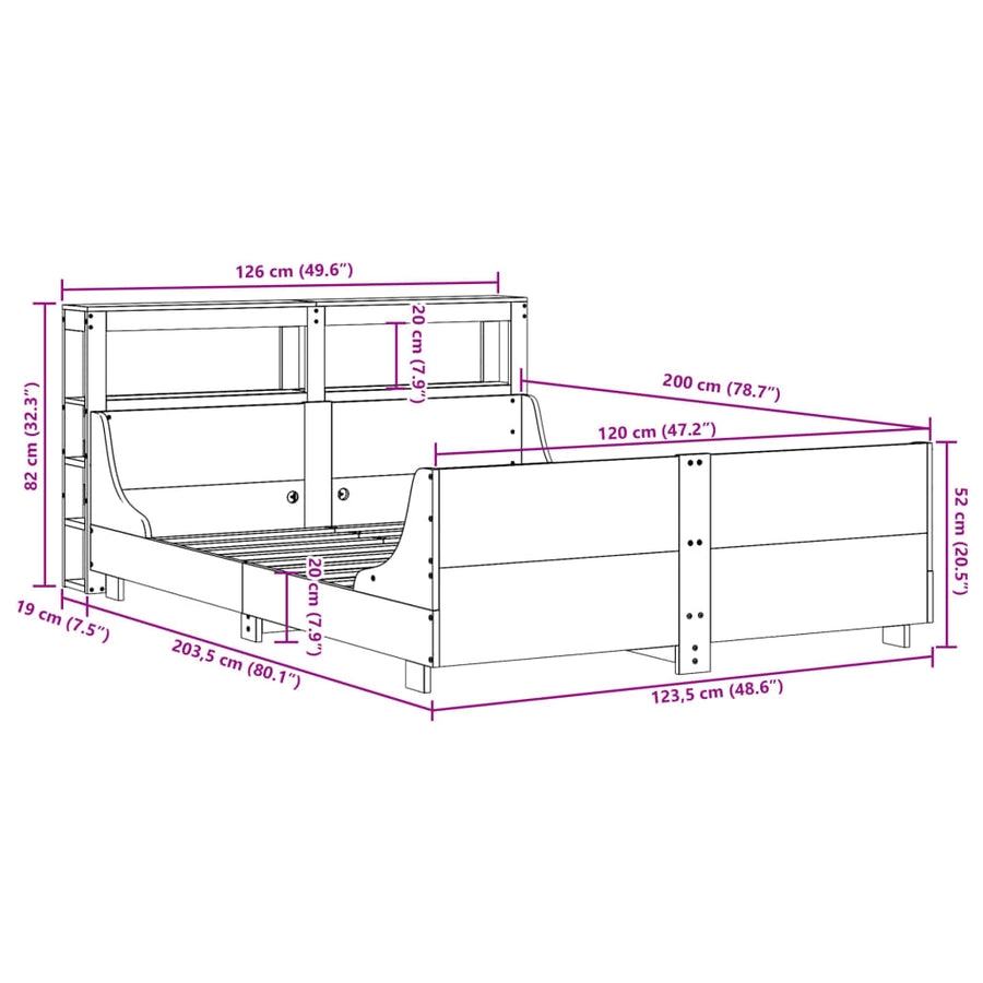 Bedframe zonder matras massief grenenhout wit 120x200 cm