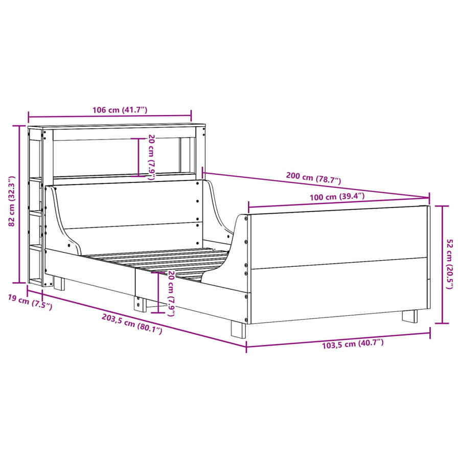 Bedframe zonder matras massief grenenhout wasbruin 100x200 cm