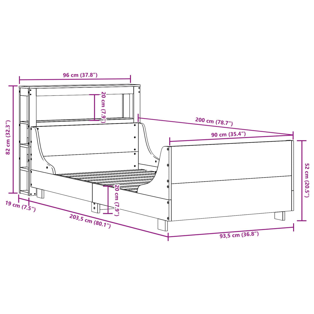 Bedframe zonder matras massief grenenhout 90x200 cm