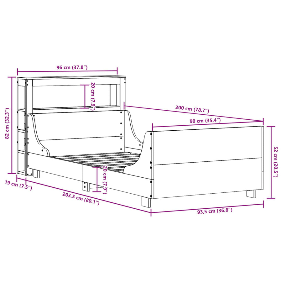 Bedframe zonder matras massief grenenhout 90x200 cm
