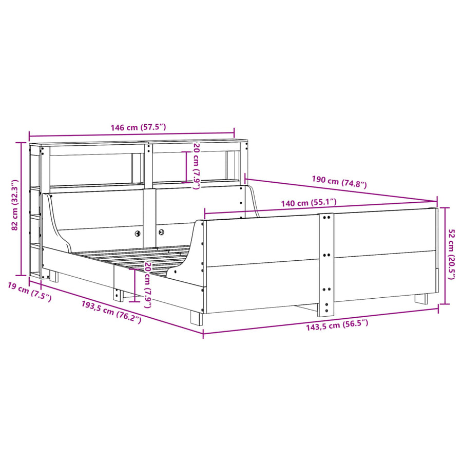 Bedframe zonder matras massief grenenhout 140x190 cm