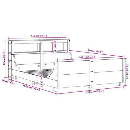 Bedframe zonder matras massief grenenhout wit 140x190 cm