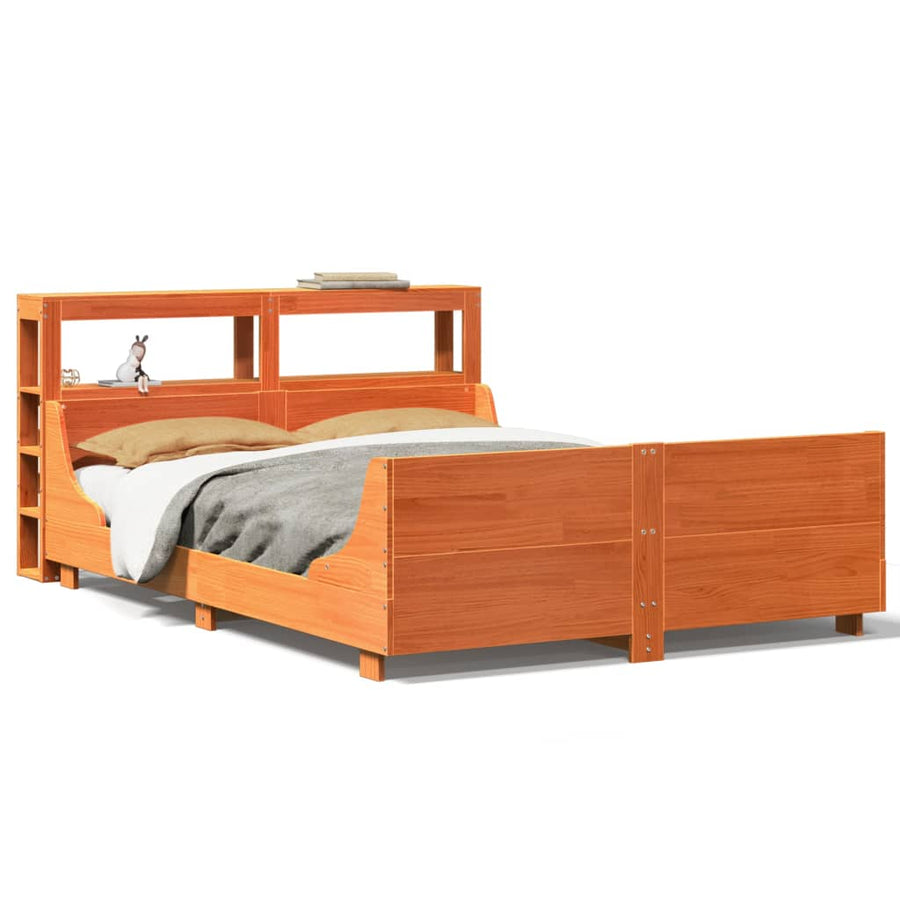 Bed met matras massief grenenhout wasbruin 140x190 cm