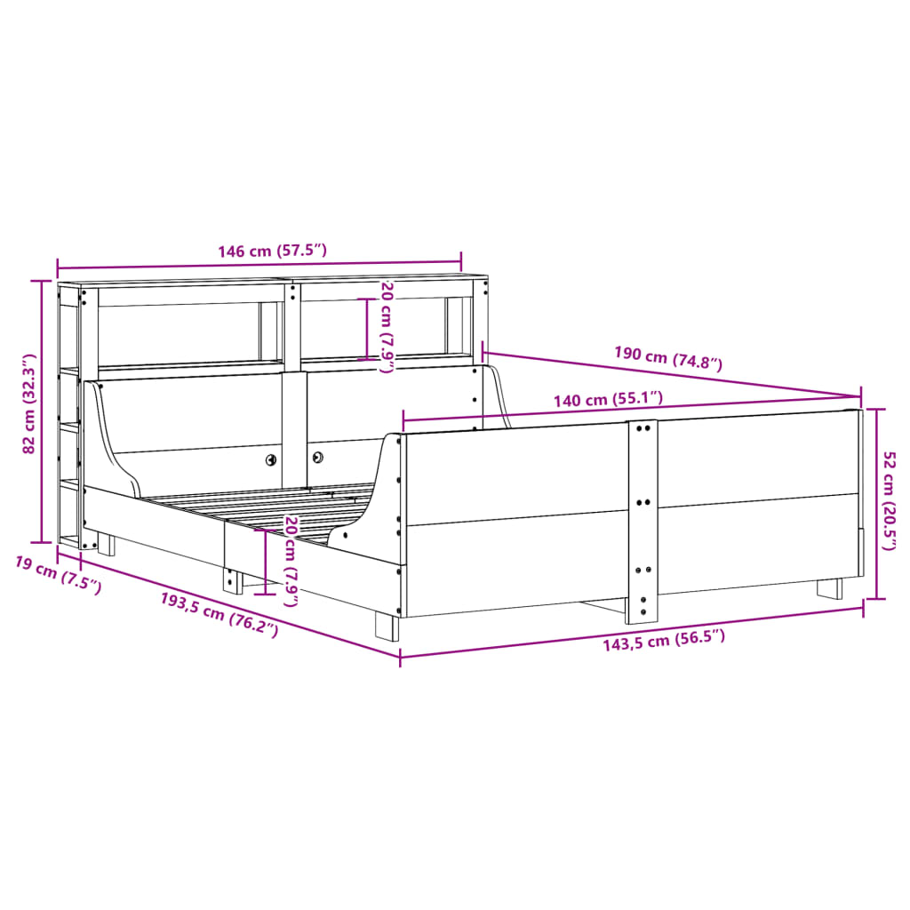 Bed met matras massief grenenhout wasbruin 140x190 cm