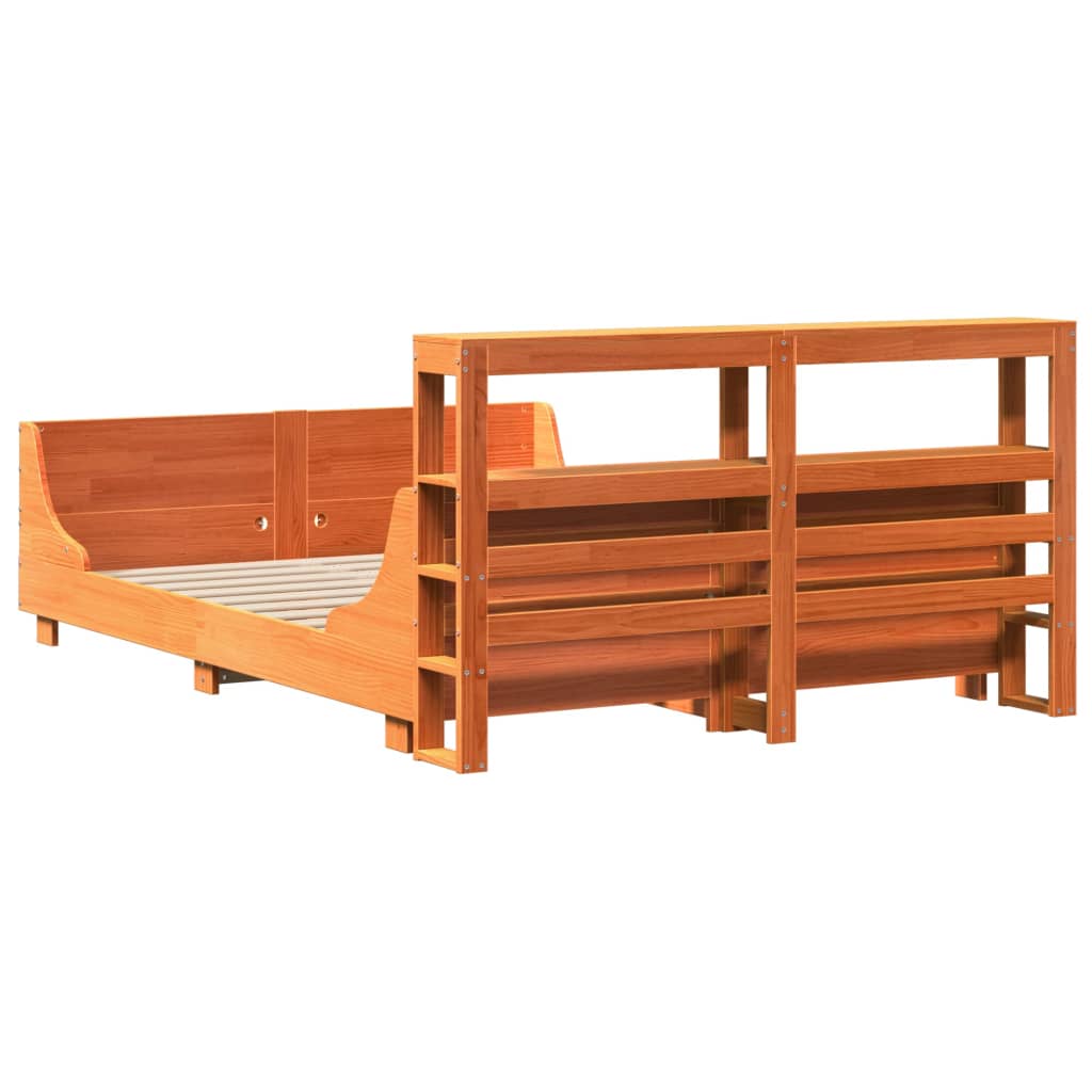 Bedframe zonder matras massief grenenhout wasbruin 135x190 cm