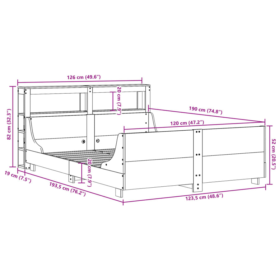 Bedframe zonder matras massief grenenhout wit 120x190 cm