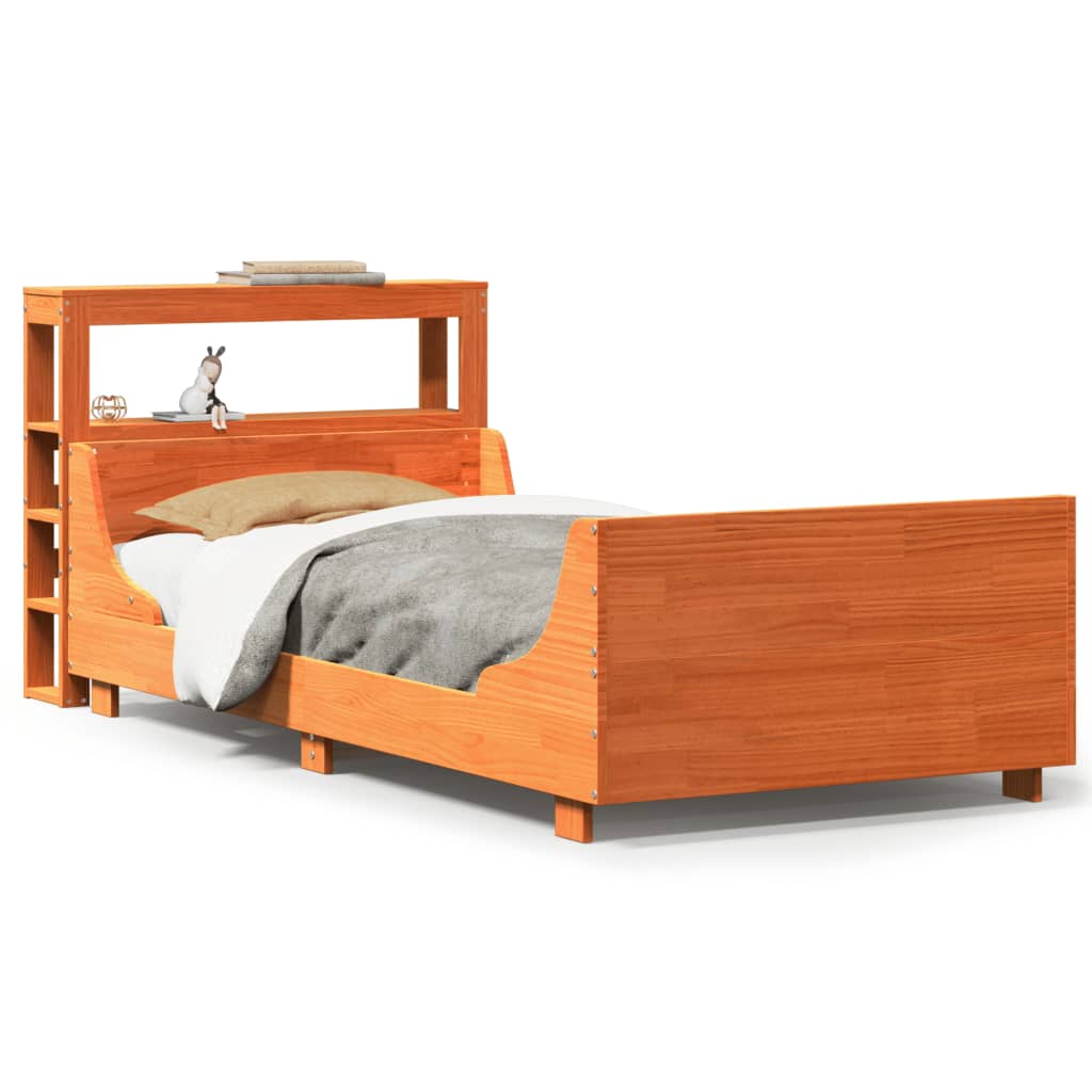 Bedframe zonder matras massief grenenhout wasbruin 75x190 cm