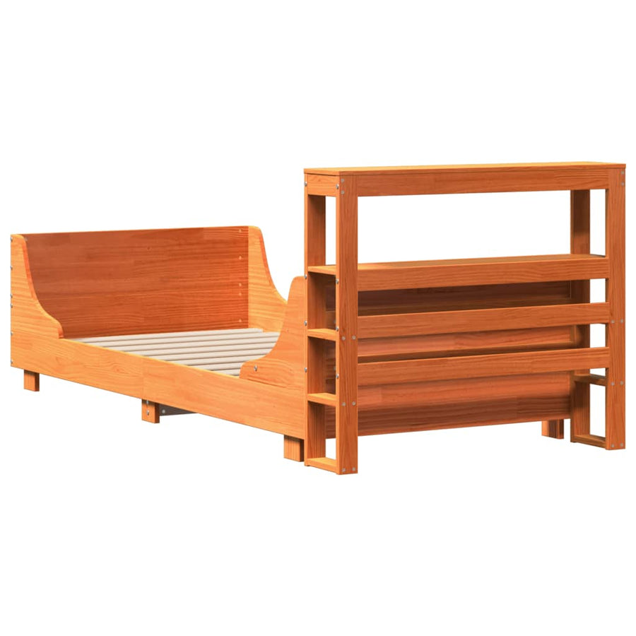 Bedframe zonder matras massief grenenhout wasbruin 75x190 cm