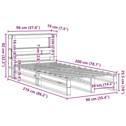 Bedframe zonder matras massief grenenhout 90x200 cm