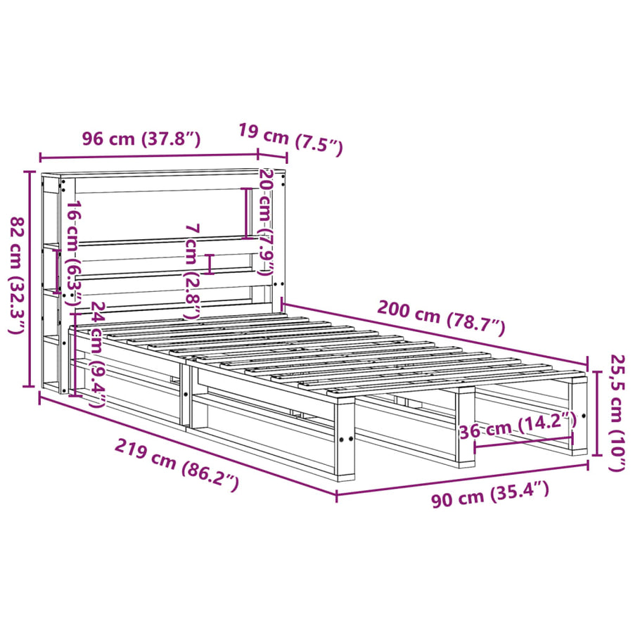Bedframe zonder matras massief grenenhout 90x200 cm