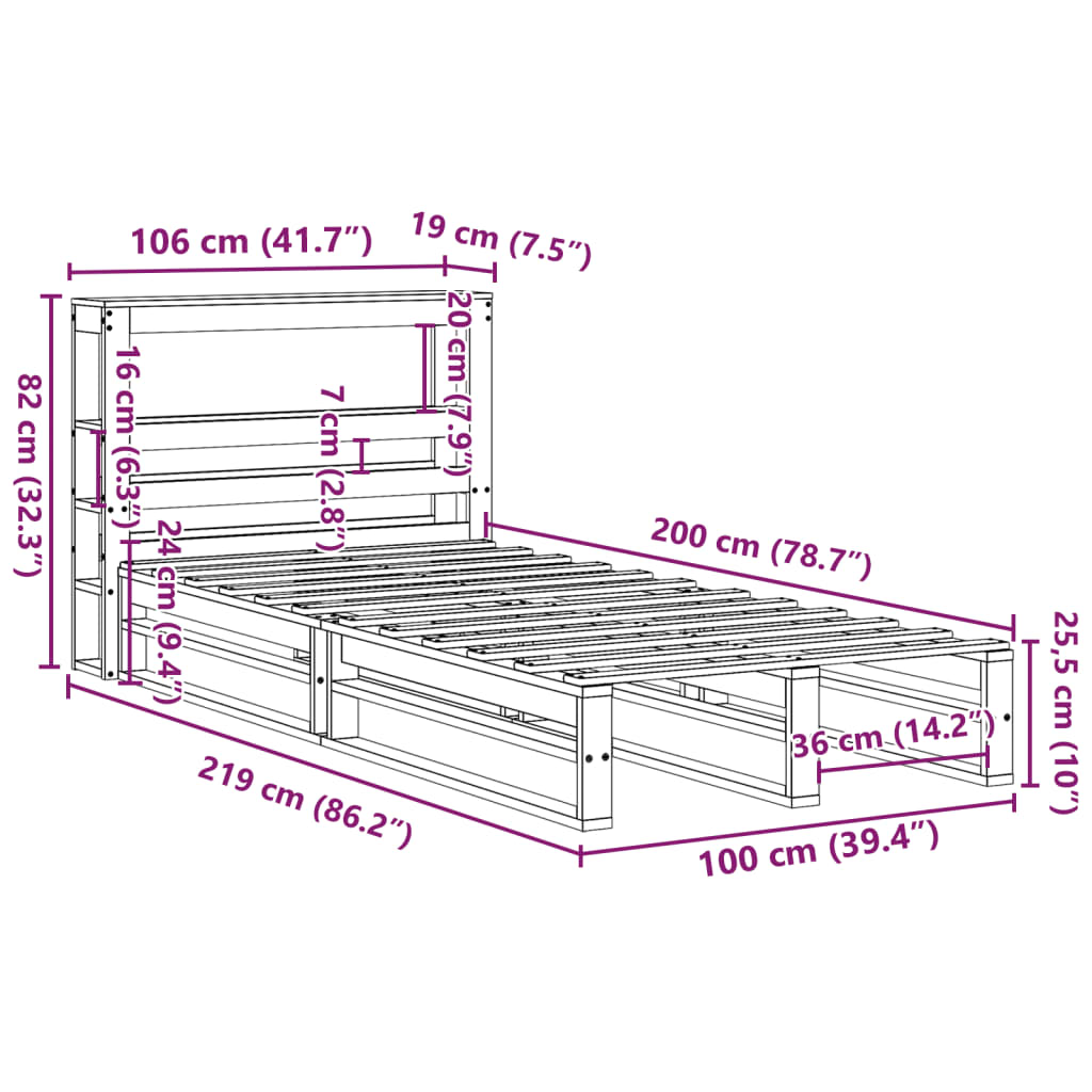 Bedframe zonder matras massief grenenhout 100x200 cm
