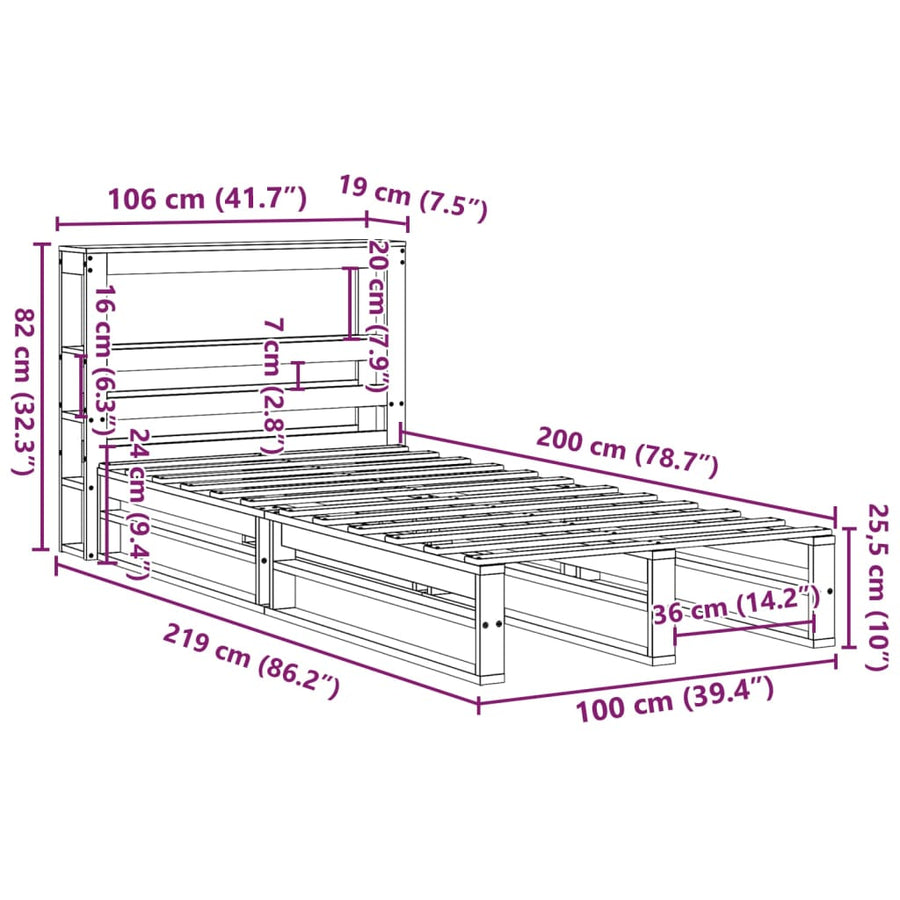 Bedframe zonder matras massief grenenhout wasbruin 100x200 cm