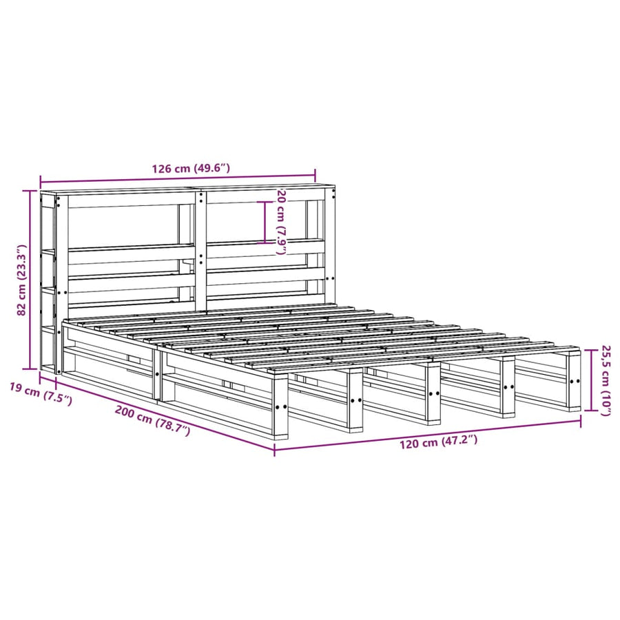 Bedframe zonder matras massief grenenhout 120x200 cm