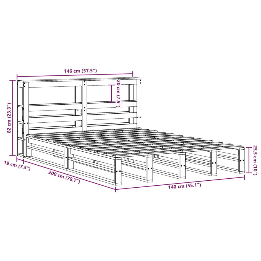Bedframe zonder matras massief grenenhout wit 140x200 cm