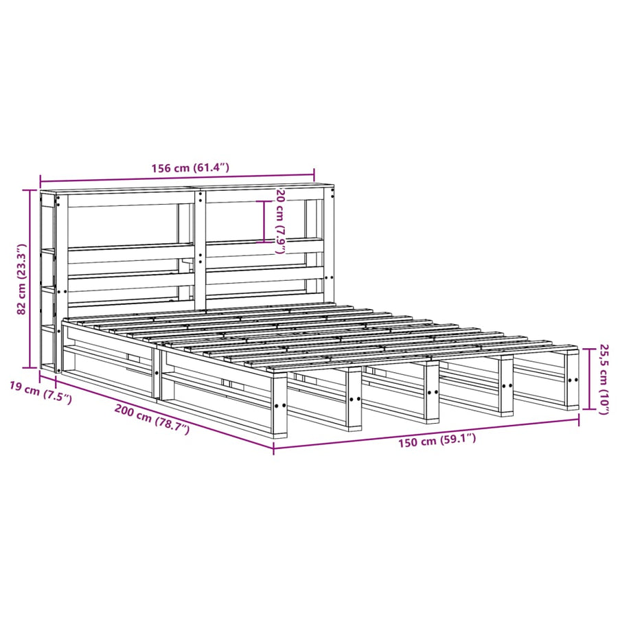 Bedframe zonder matras massief grenenhout wit 150x200 cm